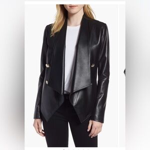 Tahari Penelope Drape Front Leather Jacket